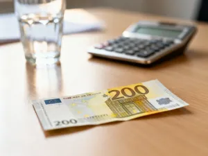 Kalkulator, monety i długopis na biurku, symbolizujące planowanie budżetu i obliczenia finansowe.