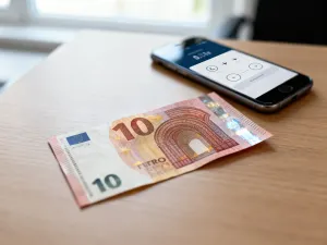Stos monet i pióro na biurku, symbolizujące profesjonalne zarządzanie finansami i wynagrodzeniem.